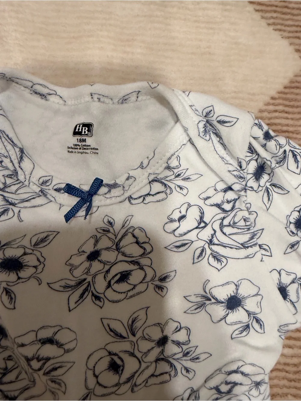 White & Blue Floral Long-Sleeve Baby Bodysuit by Carter's